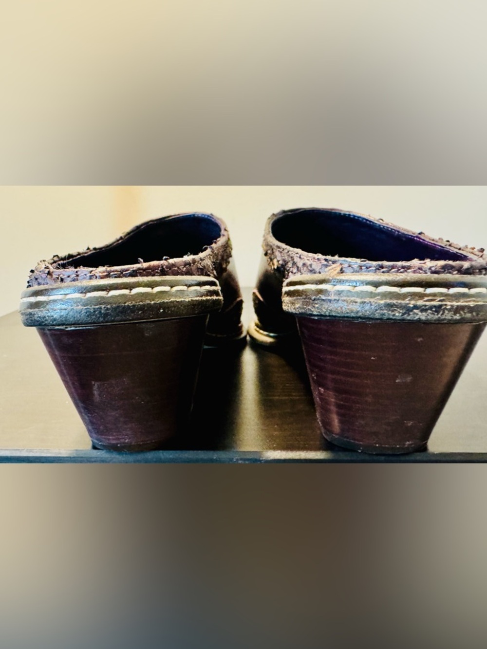 Donald J. Pliner Western Couture Collection Leather Purple Mules with Brown Trim - Picture 5 of 10